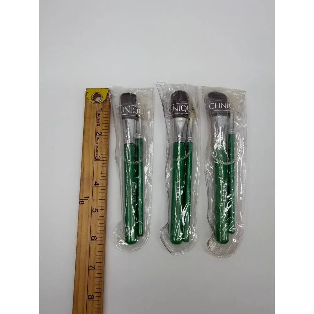 Clinique Travel Makeup Brush Set Lot Of 3 Mini Brushes New Sealed Green